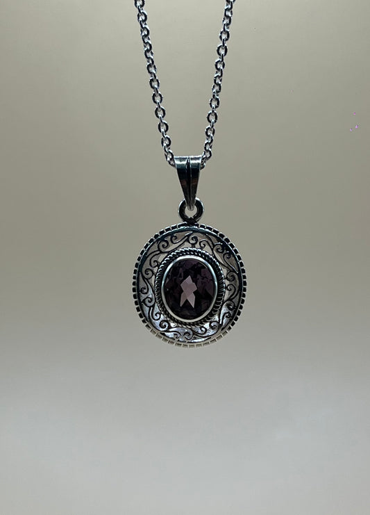 Amethyst Pendant & Sterling Silver Chain Combo