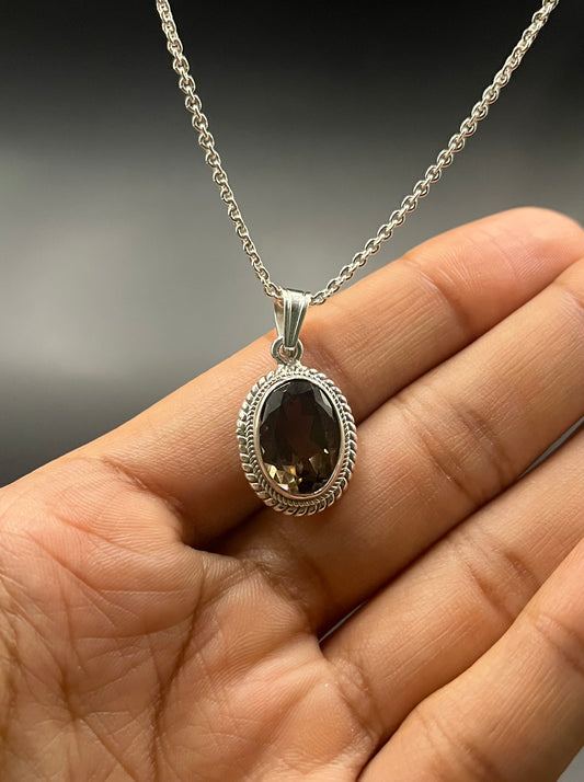 Smoky Topaz Pendant & Sterling Silver Chain Combo