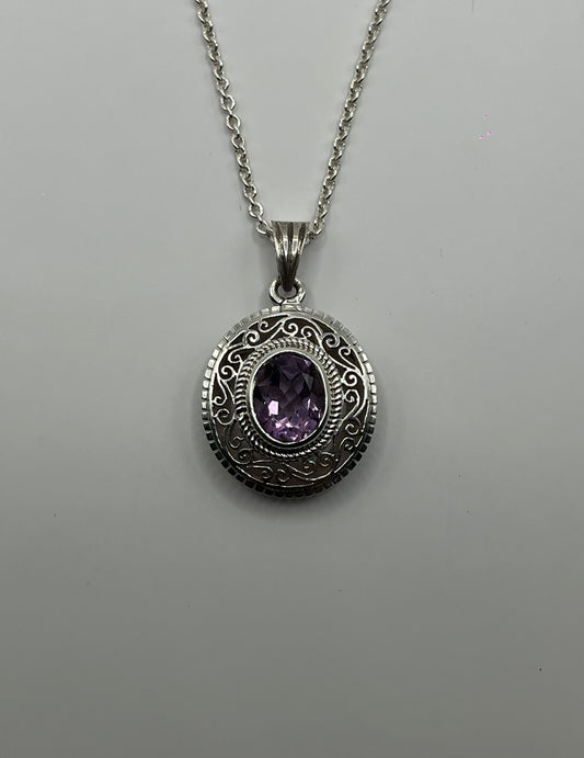 Amethyst Pendant & Sterling Silver Chain Combo