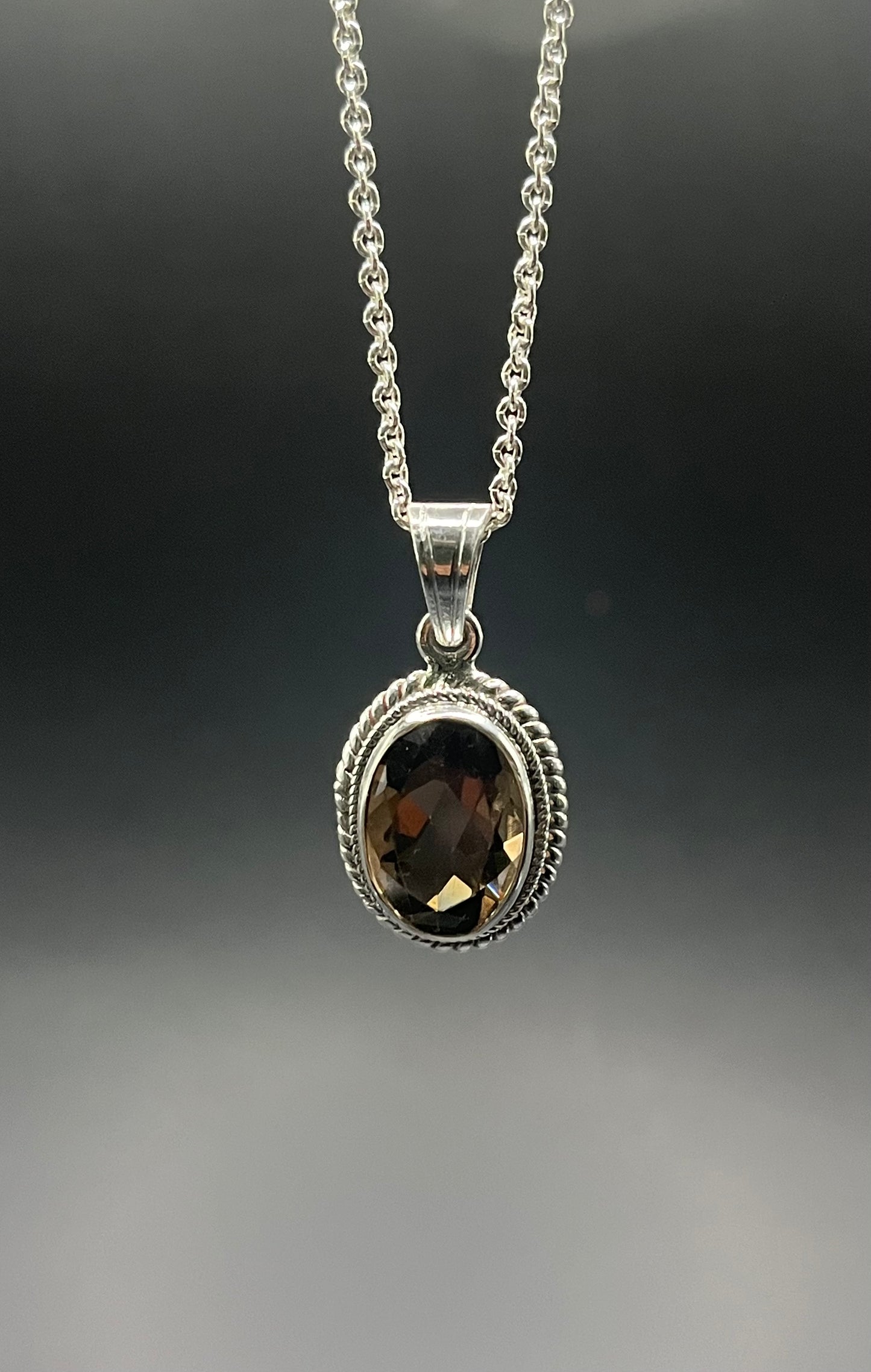 Smoky Topaz Pendant & Sterling Silver Chain Combo
